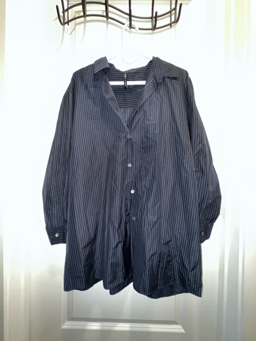 Peter O. Mahler women’s Long Striped Classic Shirt in navy
